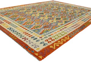 Multicolored Geometric Reversible 10X13 Kilim Oriental Rug