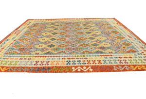 Multicolored Geometric Reversible 10X13 Kilim Oriental Rug