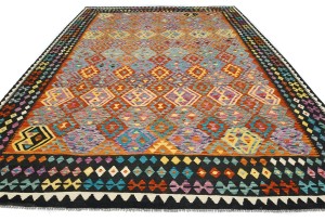 Multicolored Geometric Reversible 10X13 Kilim Oriental Rug