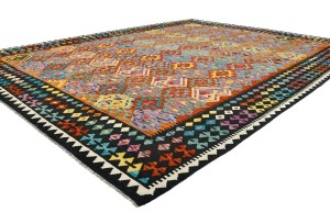 Multicolored Geometric Reversible 10X13 Kilim Oriental Rug