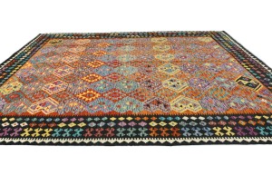 Multicolored Geometric Reversible 10X13 Kilim Oriental Rug