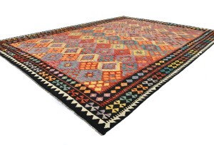 Multicolored Geometric Reversible 10X13 Kilim Oriental Rug