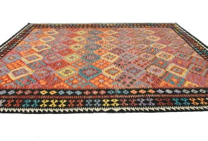 Multicolored Geometric Reversible 10X13 Kilim Oriental Rug