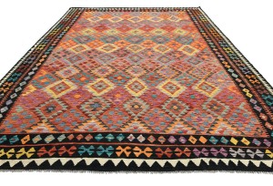 Multicolored Geometric Reversible 10X13 Kilim Oriental Rug