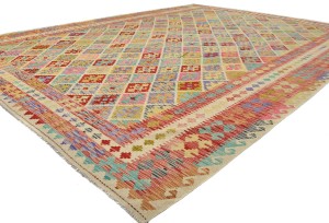 Multicolored Geometric Reversible 12X16 Kilim Oriental Rug