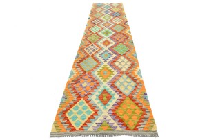 Multicolored Geometric Reversible 3X13 Kilim Oriental Runner Rug