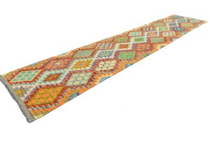Multicolored Geometric Reversible 3X13 Kilim Oriental Runner Rug
