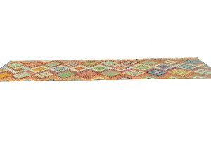 Multicolored Geometric Reversible 3X13 Kilim Oriental Runner Rug