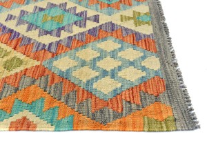 Multicolored Geometric Reversible 3X13 Kilim Oriental Runner Rug