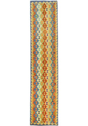 Multicolored Geometric Reversible 3X13 Kilim Oriental Runner Rug