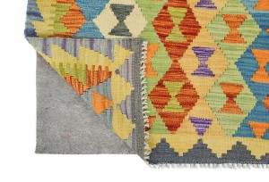 Multicolored Geometric Reversible 3X13 Kilim Oriental Runner Rug
