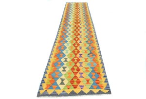 Multicolored Geometric Reversible 3X13 Kilim Oriental Runner Rug