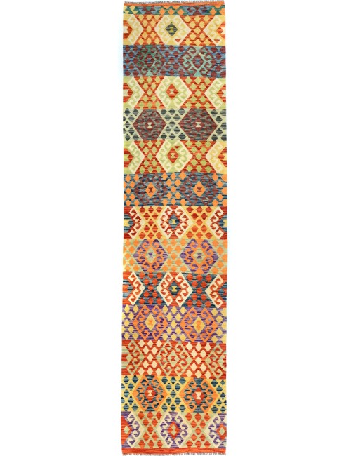 Multicolored Geometric Reversible 3X13 Kilim Oriental Runner Rug