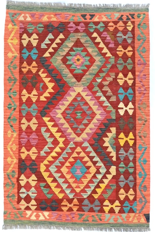 Multicolored Geometric Reversible 3X5 Kilim Oriental Rug