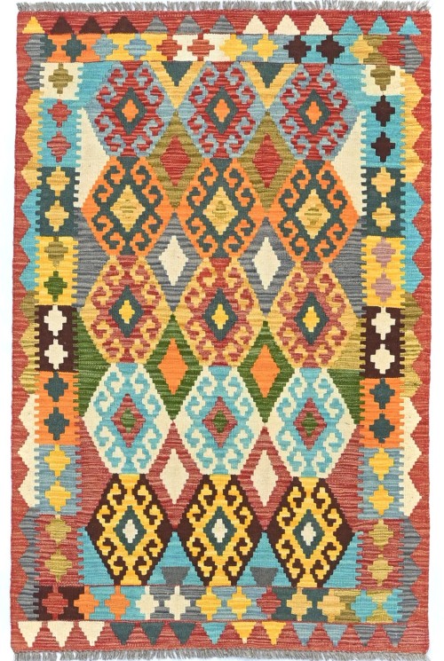 Multicolored Geometric Reversible 3X5 Kilim Oriental Rug