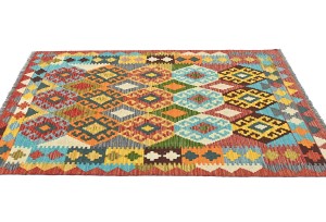 Multicolored Geometric Reversible 3X5 Kilim Oriental Rug