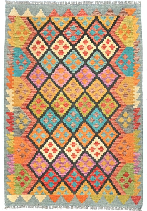 Multicolored Geometric Reversible 4X6 Kilim Oriental Rug