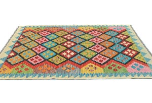 Multicolored Geometric Reversible 4X6 Kilim Oriental Rug