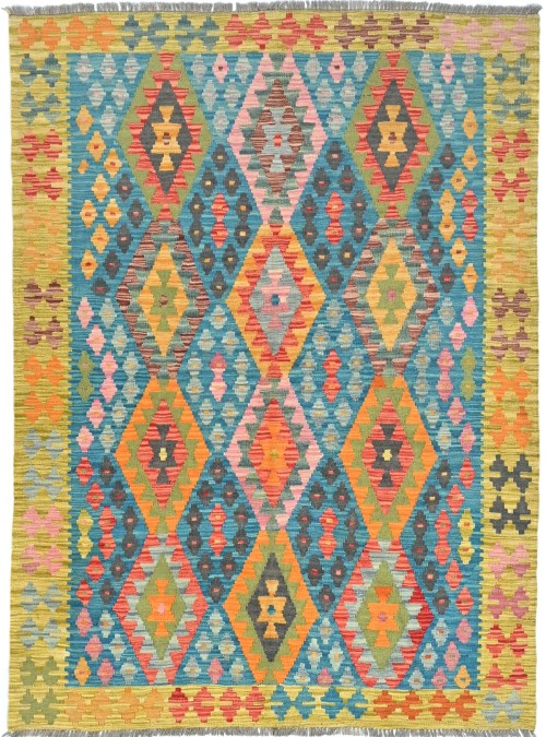 Multicolored Geometric Reversible 5'1 X 6'8 Kilim Oriental Rug