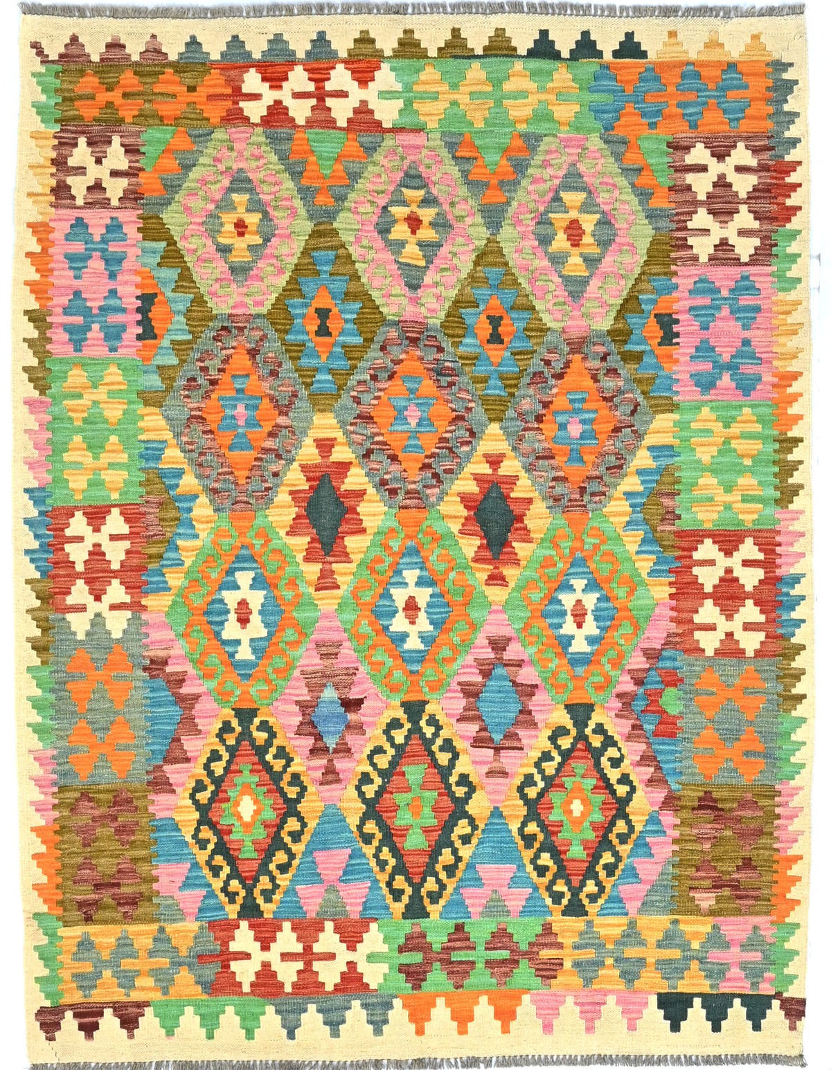 Multicolored Geometric Reversible 5X7 Kilim Oriental Rug