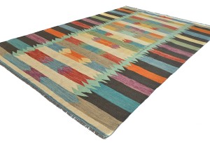 Multicolored Geometric Reversible 7X10 Kilim Oriental Rug