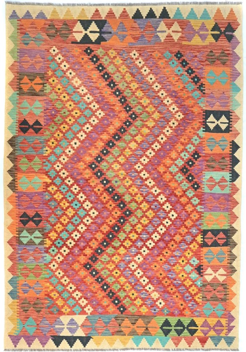 Multicolored Geometric Reversible 7X10 Kilim Oriental Rug