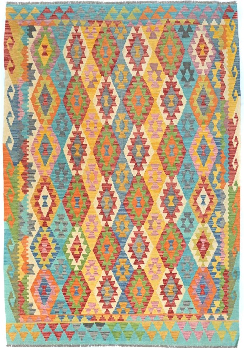 Multicolored Geometric Reversible 7X10 Kilim Oriental Rug