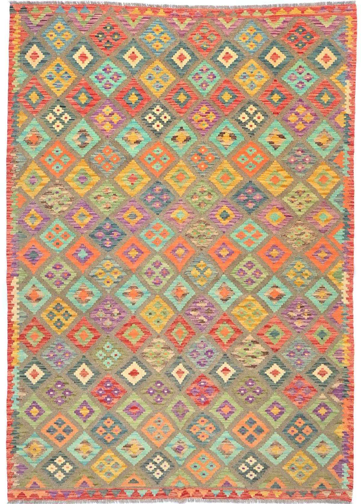 Multicolored Geometric Reversible 6'8X9'5 Kilim Oriental Rug