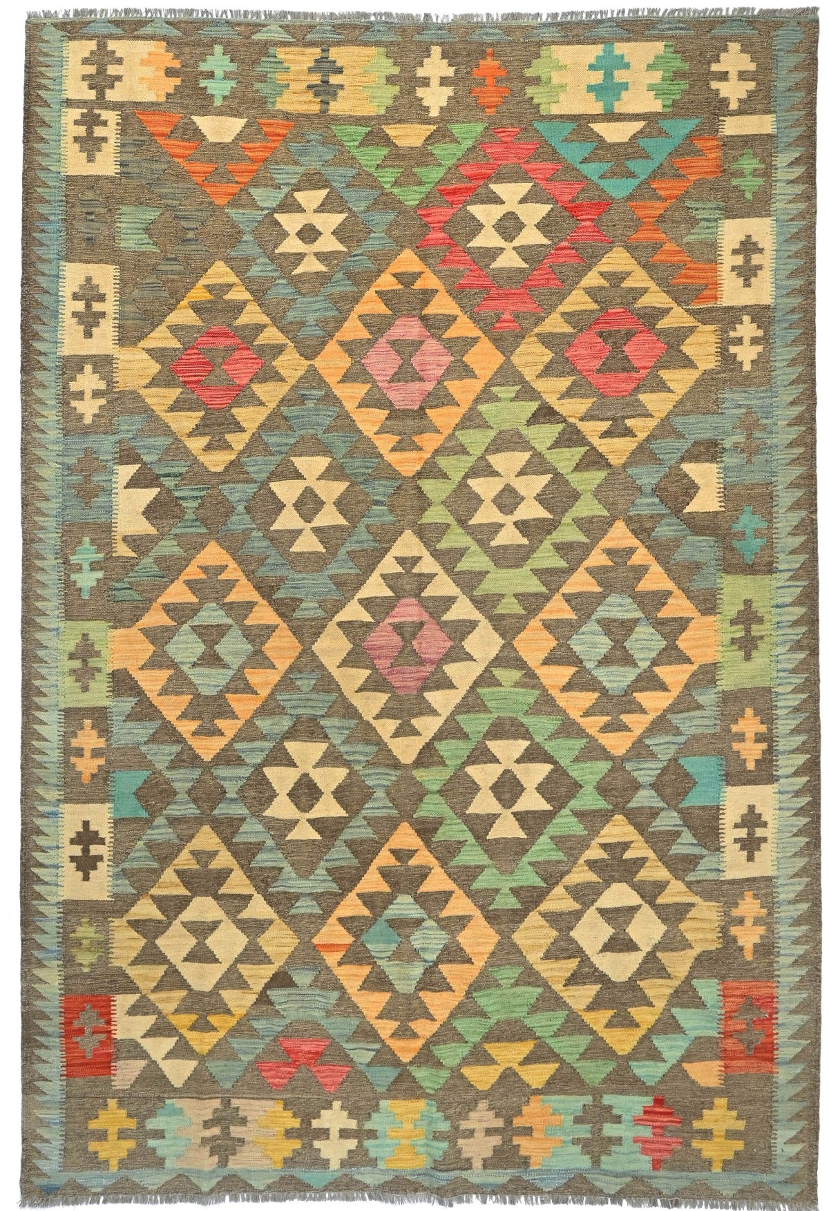 Multicolored Geometric Reversible 6'7X9'6 Kilim Oriental Rug