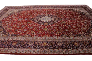 Vintage Red Traditional 10X14 Kashan Persian Rug