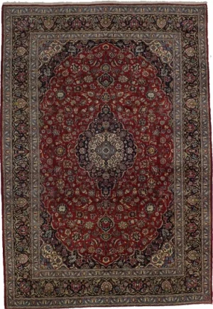 Vintage Red Traditional 9X13 Kashan Persian Rug