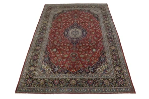 Vintage Red Traditional 9X13 Kashan Persian Rug
