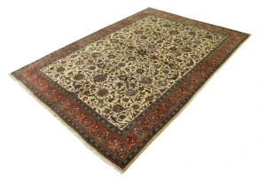 Vintage Cream Floral 8X11 Sarouk Persian Rug
