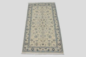 Cream Floral Classic 2X5 Traditional Nain Persian Oriental Rug