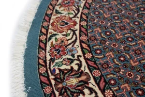 Teal Blue Floral 4X4 Bidjar Halvaei Persian Round Rug