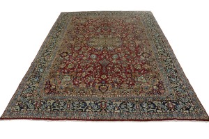 Vintage Red Floral 10X14 Kerman Persian Rug