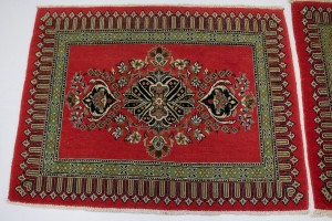 Pair of Small Vintage Coral Red Floral 2X3 Kashan Persian Rug