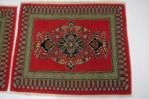 Pair of Small Vintage Coral Red Floral 2X3 Kashan Persian Rug