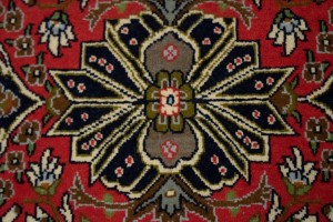Pair of Small Vintage Coral Red Floral 2X3 Kashan Persian Rug