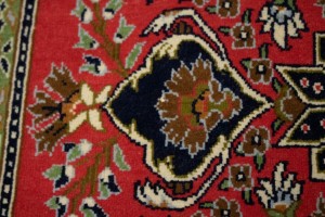 Pair of Small Vintage Coral Red Floral 2X3 Kashan Persian Rug