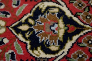 Pair of Small Vintage Coral Red Floral 2X3 Kashan Persian Rug