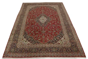 Vintage Red Traditional 10X14 Kashan Persian Rug