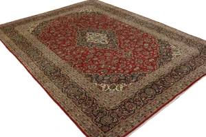 Vintage Red Traditional 10X14 Kashan Persian Rug