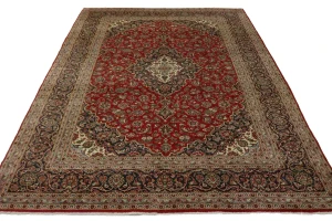 Vintage Red Traditional 10X14 Kashan Persian Rug