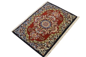 Vintage Red Pictorial Floral 2X3 Ghom Kashan Persian Rug