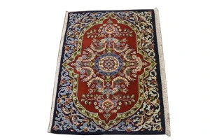 Vintage Red Pictorial Floral 2X3 Ghom Kashan Persian Rug