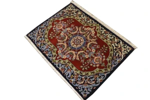 Vintage Red Pictorial Floral 2X3 Ghom Kashan Persian Rug
