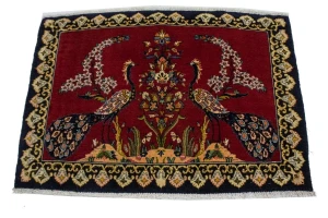Vintage Red Pictorial 3X4 Kashan Persian Rug