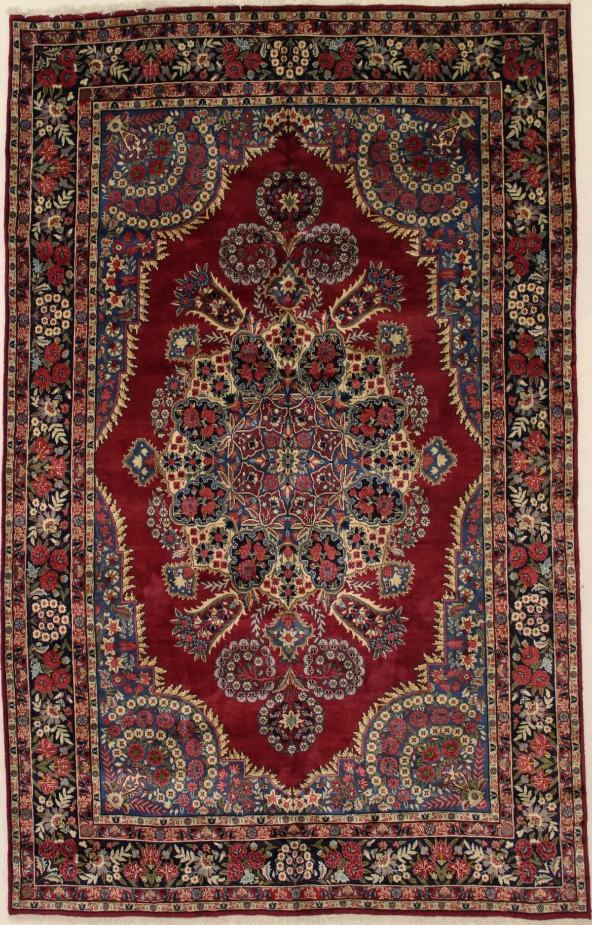 Vintage Red Traditional 6'5X10'5 Qom Kerman Persian Rug