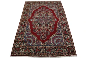 Vintage Red Traditional 6'5X10'5 Qom Kerman Persian Rug